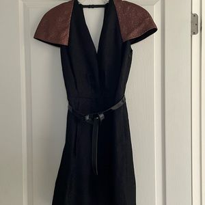 3.1 Phillip Lim Sparkling Bronze and Black Belted Cap Sleeve Dress Sz 0